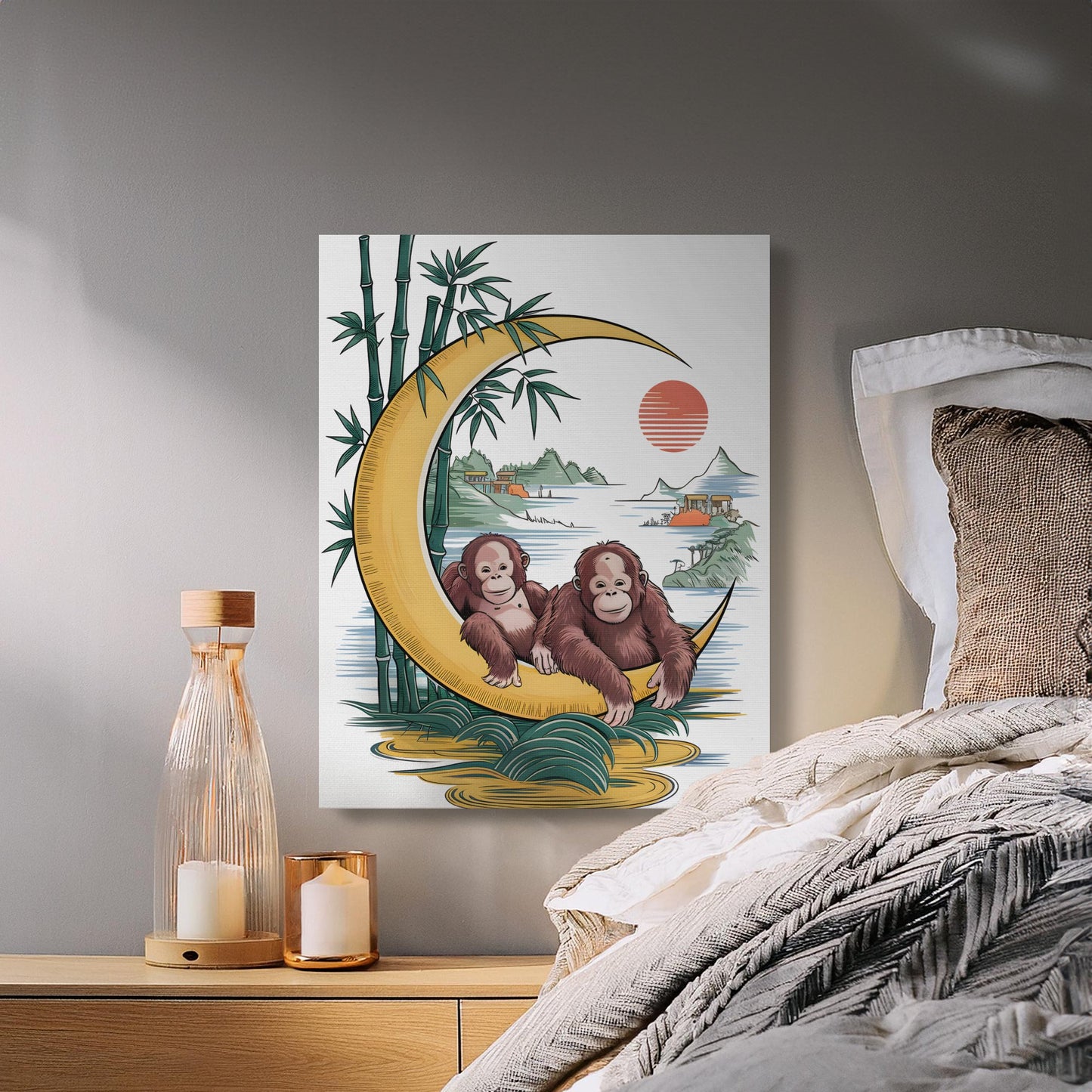 Orangutan Wall Art Canvas, Jungle Animal Home Décor