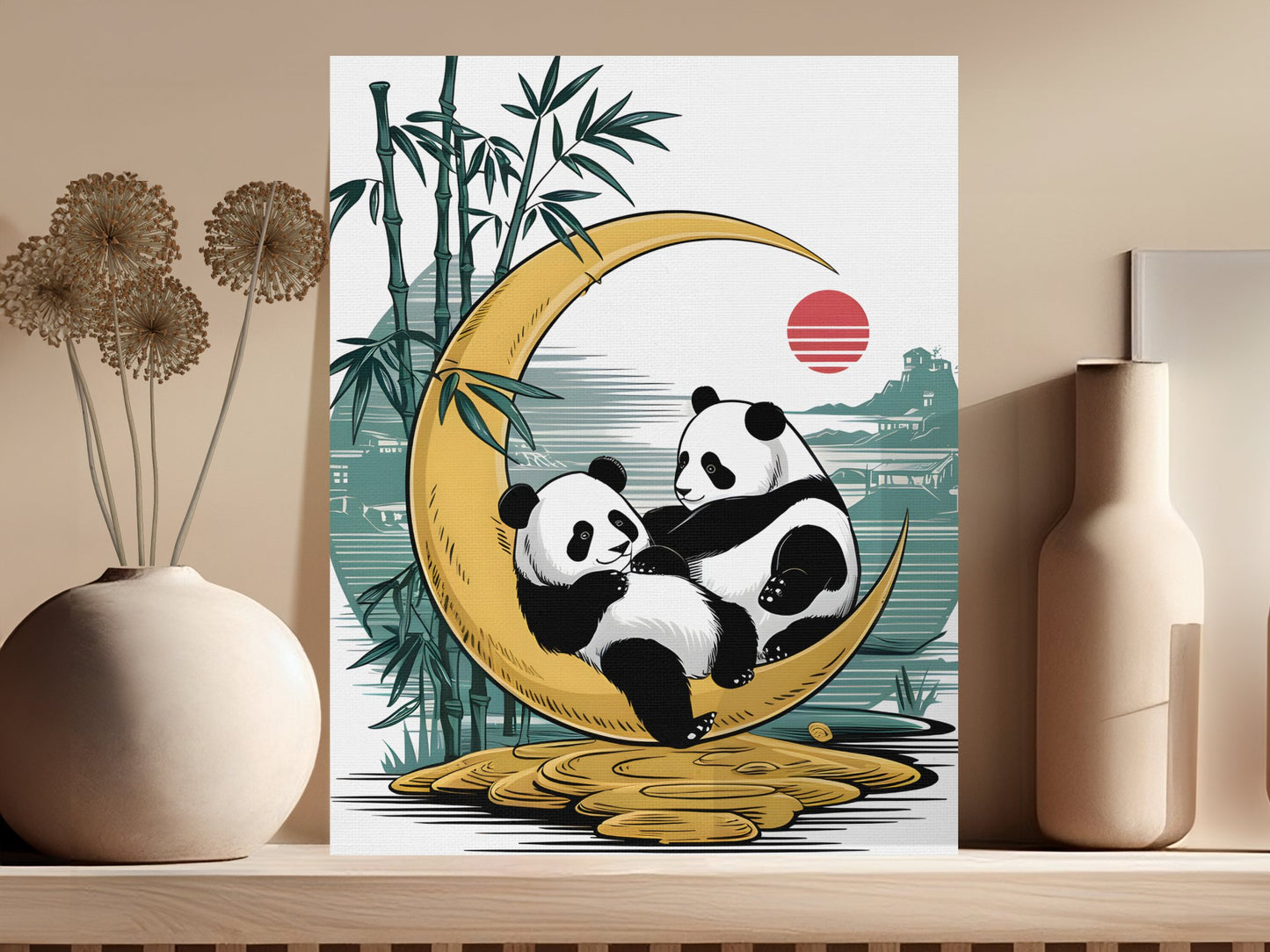 Cute Panda Wall Art Print Canvas, Japanese Style Home Décor