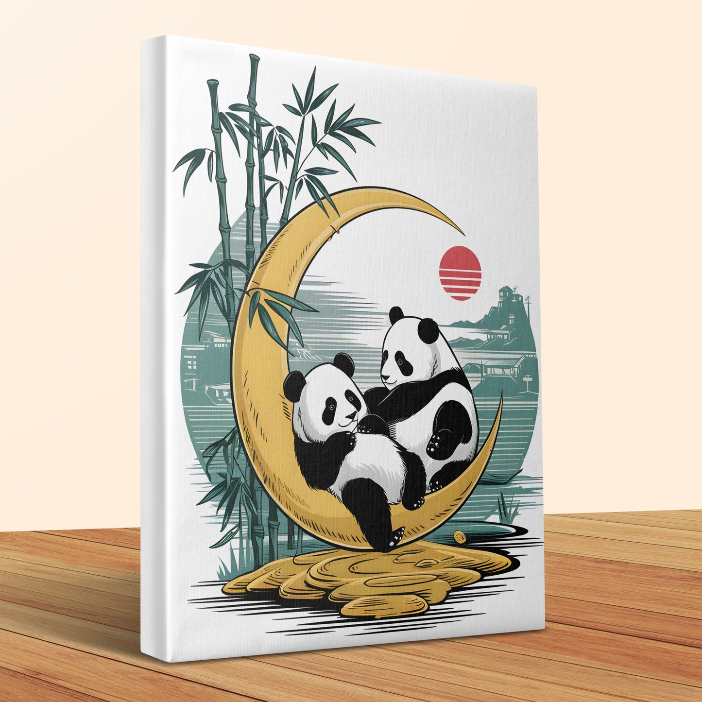 Cute Panda Wall Art Print Canvas, Japanese Style Home Décor