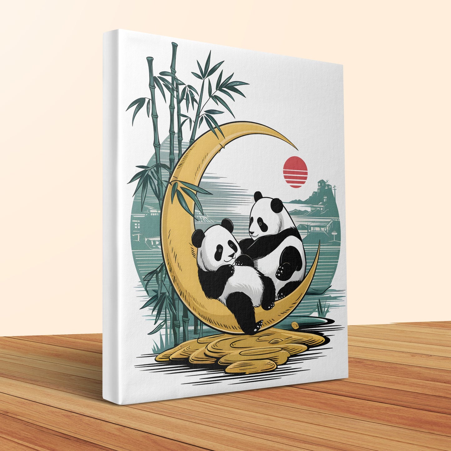 Cute Panda Wall Art Print Canvas, Japanese Style Home Décor