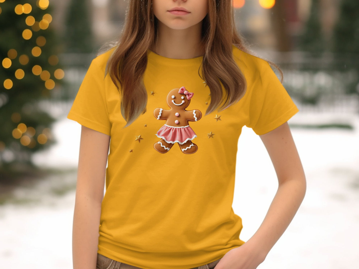 PERSONALISED Cute Gingerbread Cookie Girl T-Shirt, Fun Christmas Novelty Tee