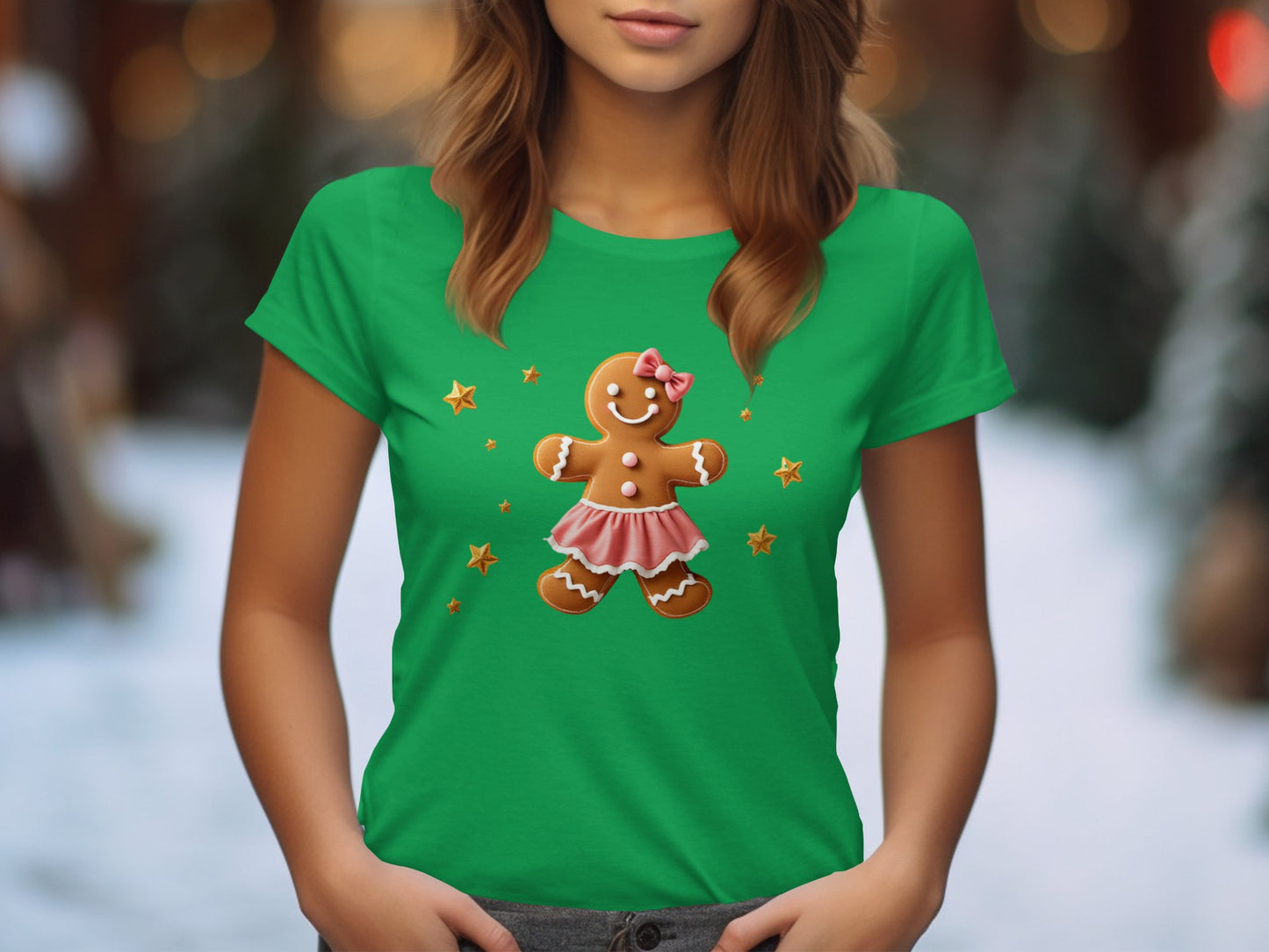 PERSONALISED Cute Gingerbread Cookie Girl T-Shirt, Fun Christmas Novelty Tee