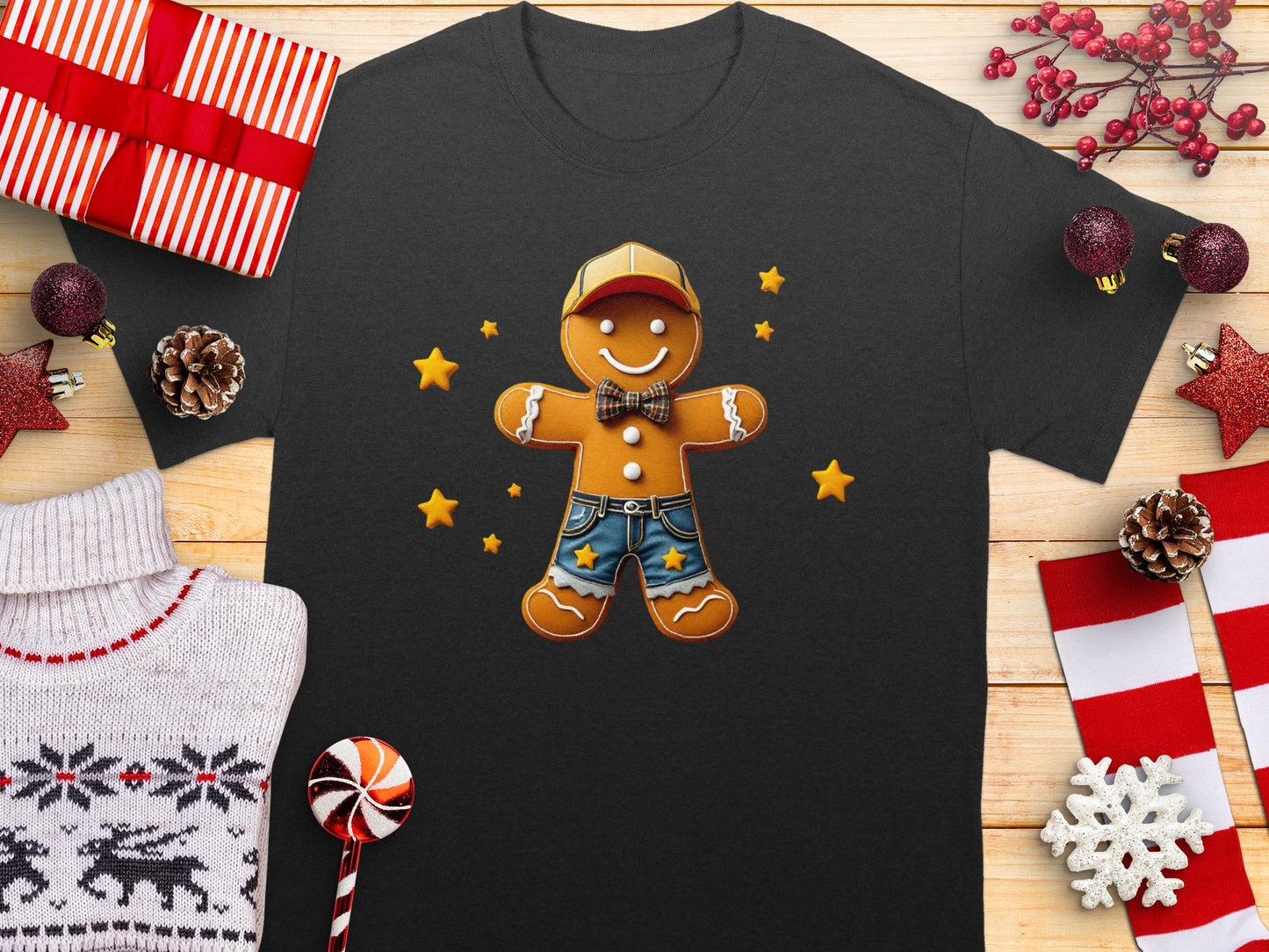 PERSONALISED Cute Gingerbread Cookie Boy T-Shirt, Fun Christmas Novelty Tee